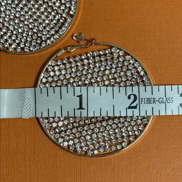 Statement RHINESTONE CHAIN ROUND EARRINGS - GOLDEN NWOT - Picture 4 of 4